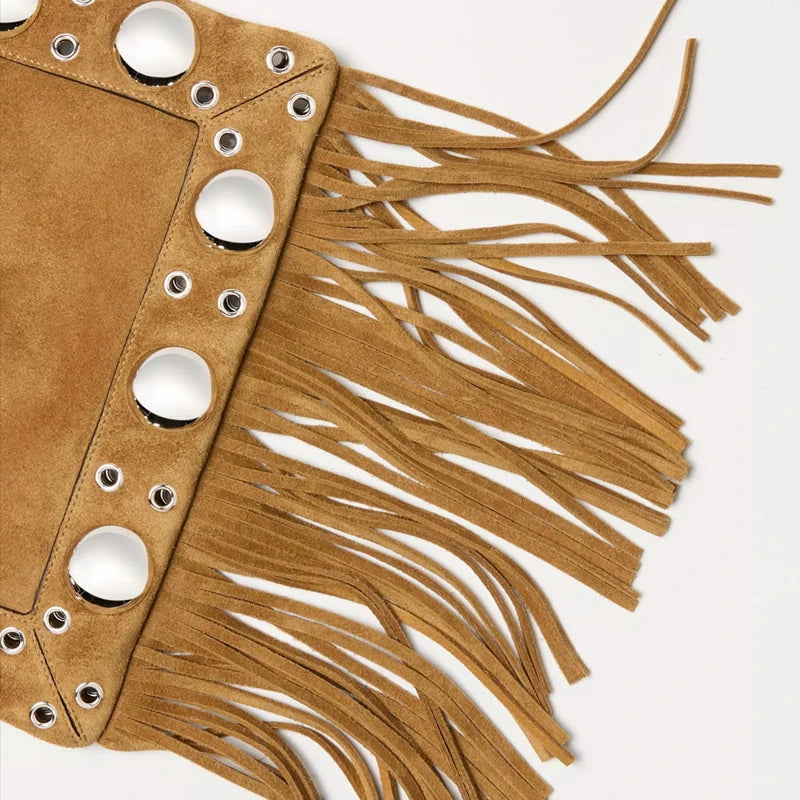 ORIANE | Sac À Main Vintage – Seau Tressé À Franges Bohème