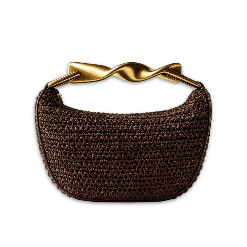Sac à main bandoulière femme en osier marron tressé, vue de face.
