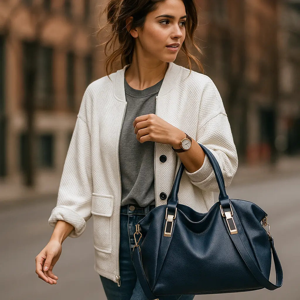 SILOÉ | Sac à Main Cuir Vintage – Élégance Bleu Marine