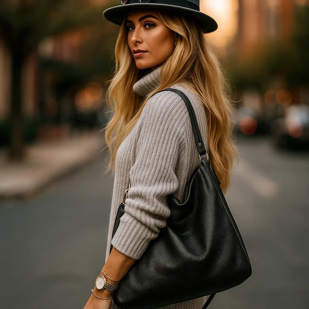 ÉLISE – Sac Hobo en Cuir pour Femme, Grand Sac Bandoulière Vintage et Élégant Saclya