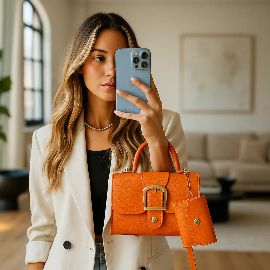 SIENNA | Mini Sac à Main – Fermeture Boucle et Mini Pochette Orange Saclya