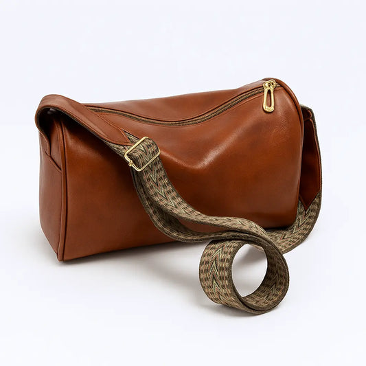 Sac bandoulière vintage en cuir marron – style rétro intemporel