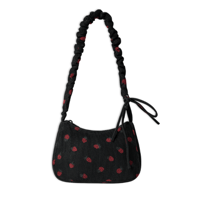 Petit Sac à Main en Velours Côtelé Motif Fraise – Mini Sac Bandoulière Saclya