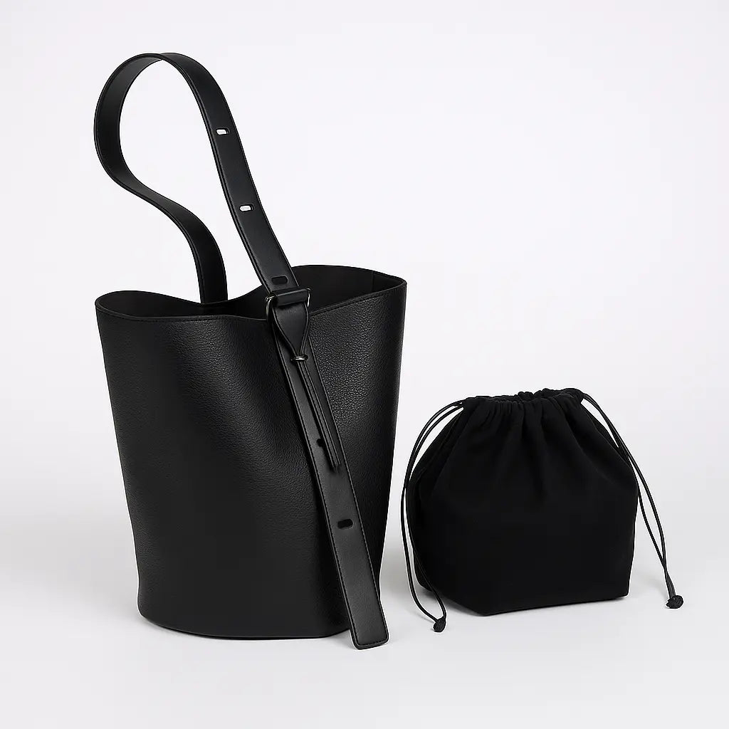 Sac en cuir SLOANE noir sur fond blanc.