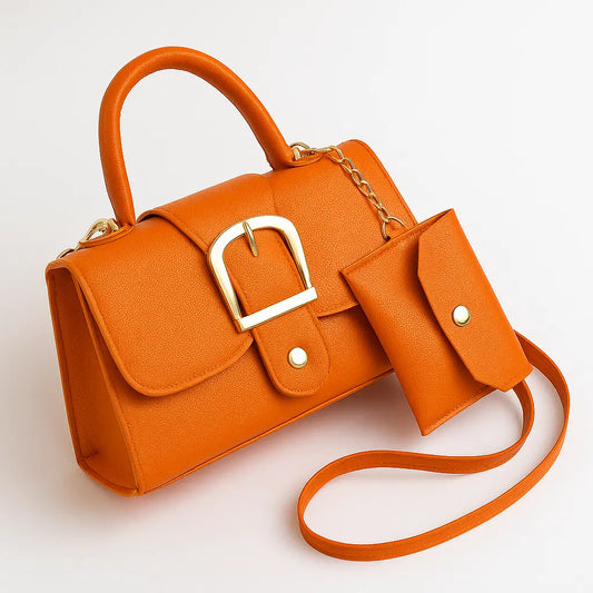SIENNA | Mini Sac à Main – Fermeture Boucle et Mini Pochette Orange Saclya